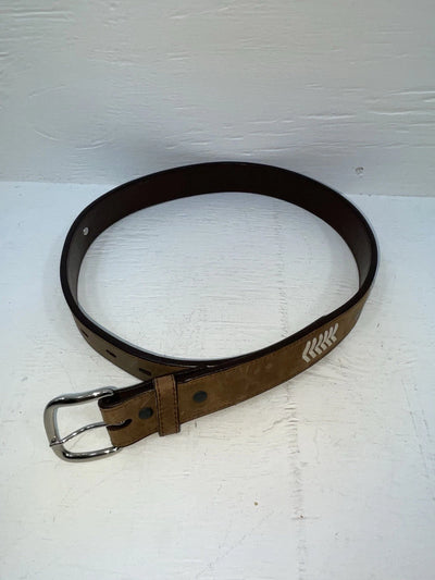 New Brown Genuine Leather 3D Pendent And Weaved 28” Belt #3502 JJ-57