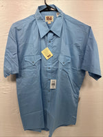 New Men’s ELY Cattleman Blue Short Sleeve Pearl Snap 16.5 Large AA-93