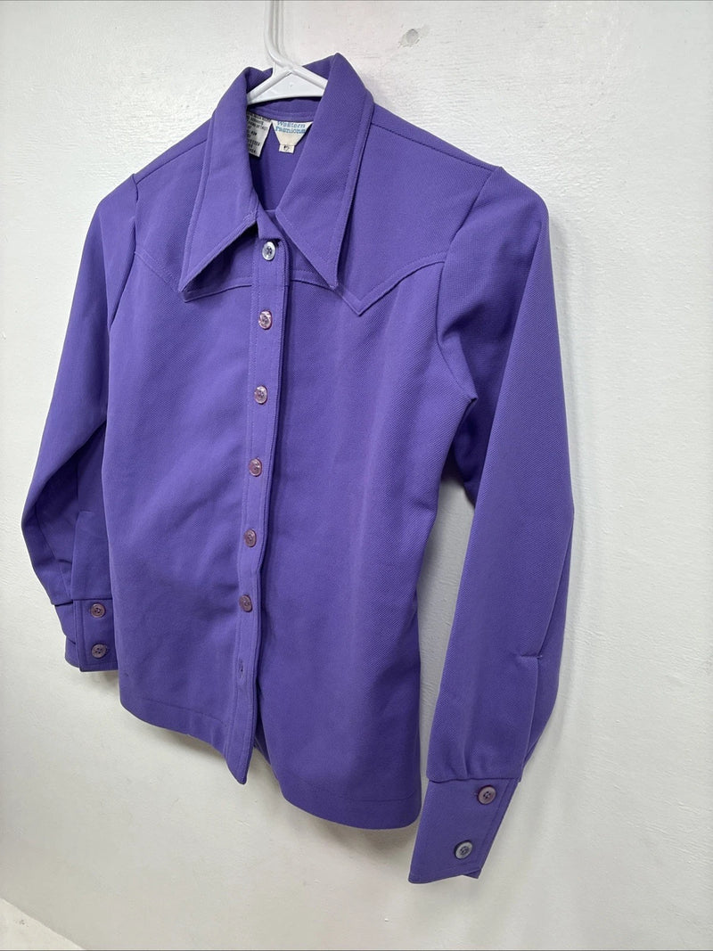 New Women’s Western Fashion Purple Long Sleeve Button Up Size 12 MM-71