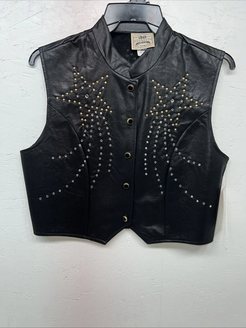 New Women’s 1849 Authentic Ranchwear Black Star Western Show Vest Large L-602