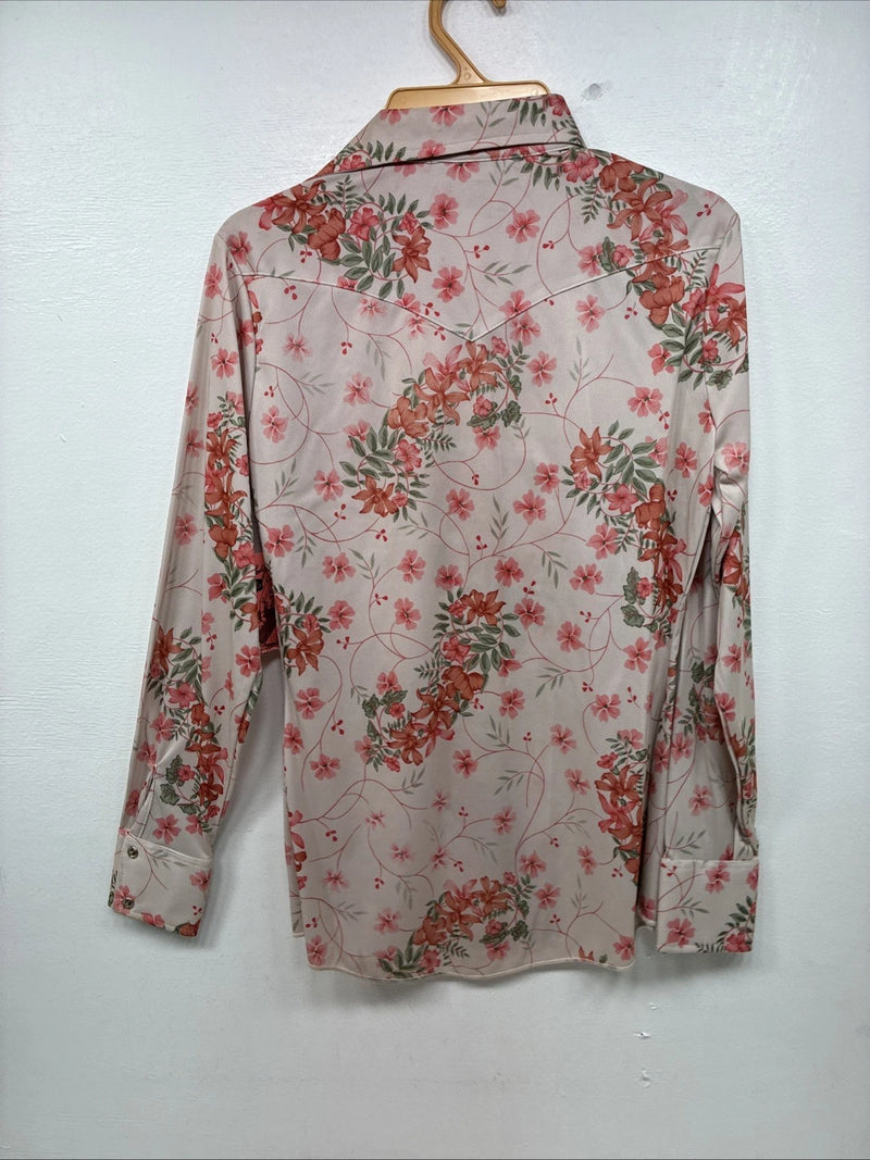 New Women’s Dickson Jenkins Pink Floral Long Sleeve Pearl Snap Size 32 MM-56