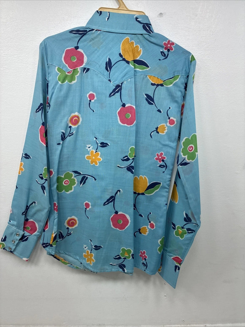 New Women’s Dickson Jenkins Blue Floral Long Sleeve Pearl Snap Size 36 KK-119