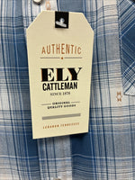 New Men’s ELY Cattleman Blue White Plaid Long Sleeve Pearl Snap XL T-44