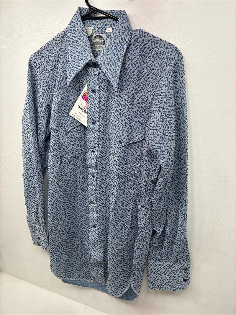 New Men’s Miller Blue Deigned Long Sleeve Pearl Snap 15.5 Medium II-103
