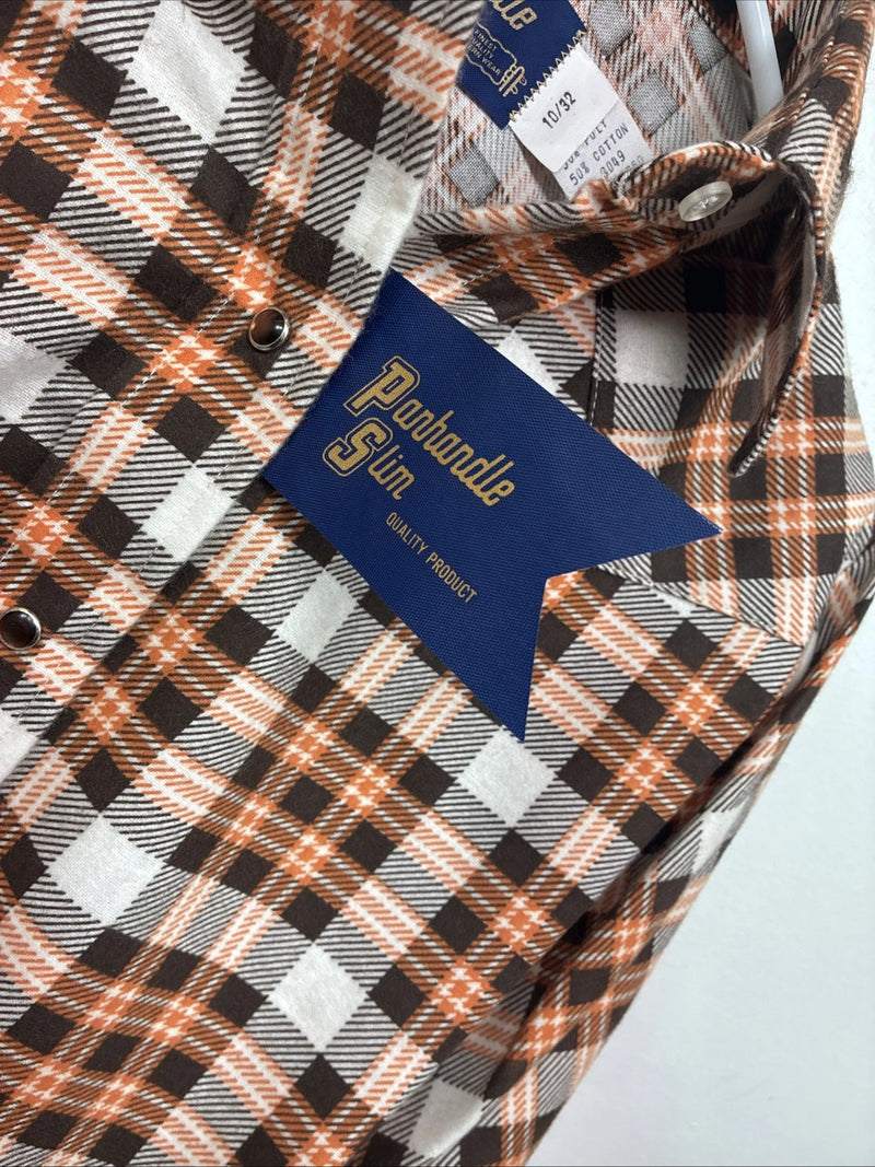 New Women’s Panhandle Slim Orange Plaid Long Sleeve Pearl Snap 10 X 32 LL-34