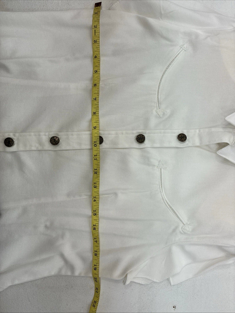 New Women’s Denim Jeans White Short Sleeve Button Up Large MM-139