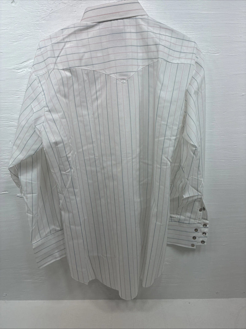 New Men’s H Bar C White Stripe Long Sleeve Pearl Snap Large T-83