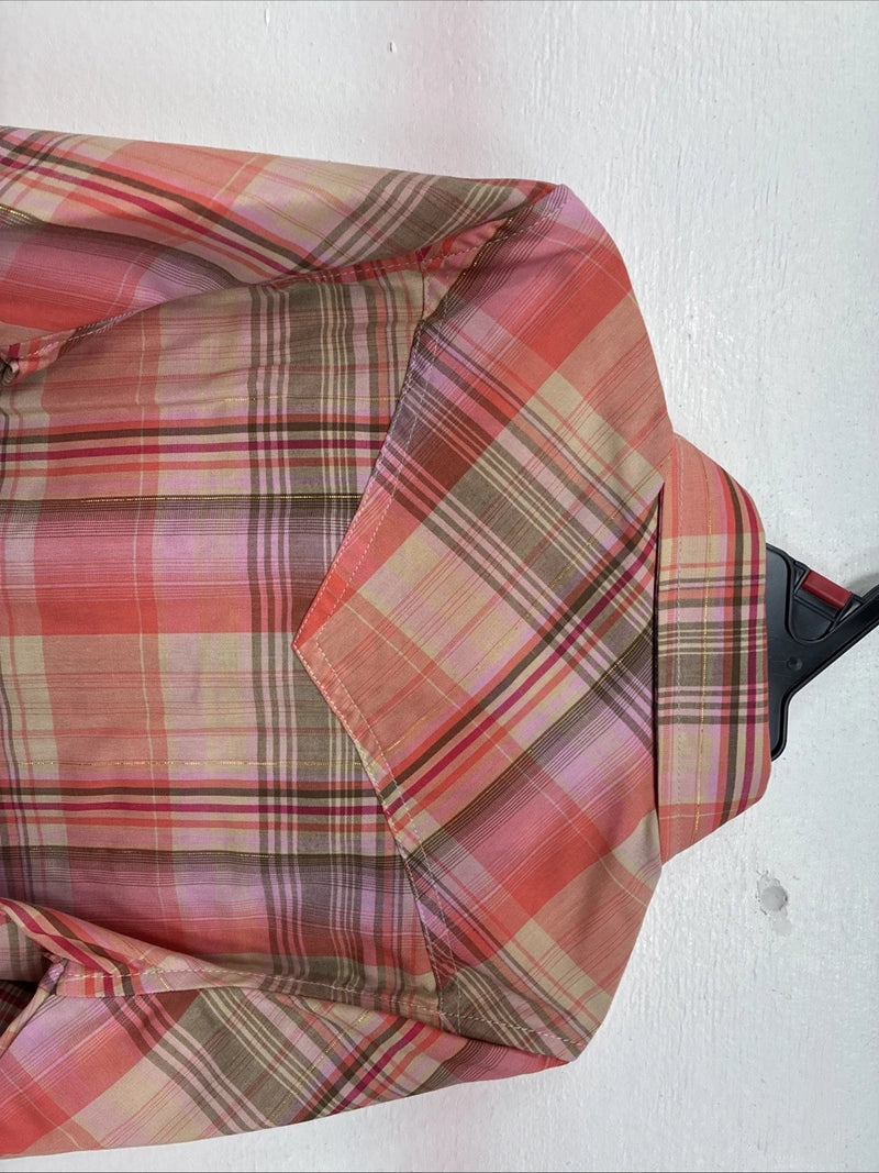 New Girls Cumberland Pink Plaid Long Sleeve Pearl Snap Small MM-13