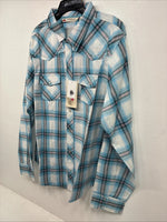 New Women’s Cumberland Blue Plaid Long Sleeve Pearl Snap XL  GG-79