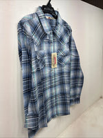 New Women’s Cumberland Blue Purple Plaid Long Sleeve Pearl Snap Size 1X TT-114
