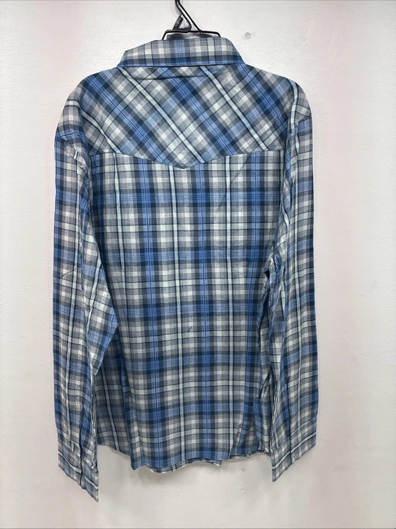 New Women Cumberland Blue Plaid Long Sleeve Pearl Snap 2XL GG-18