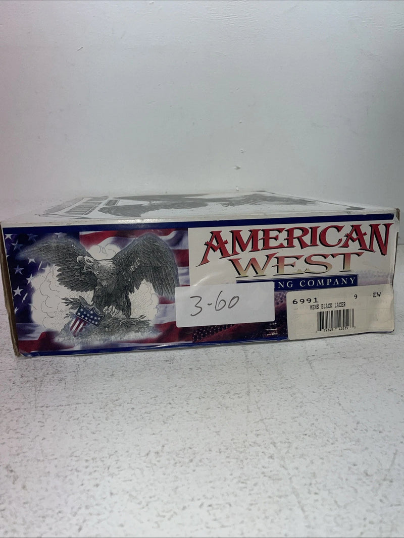 New Men’s Black Lace Up American West Cowboy Boots. 6991 9 E W. 3-60