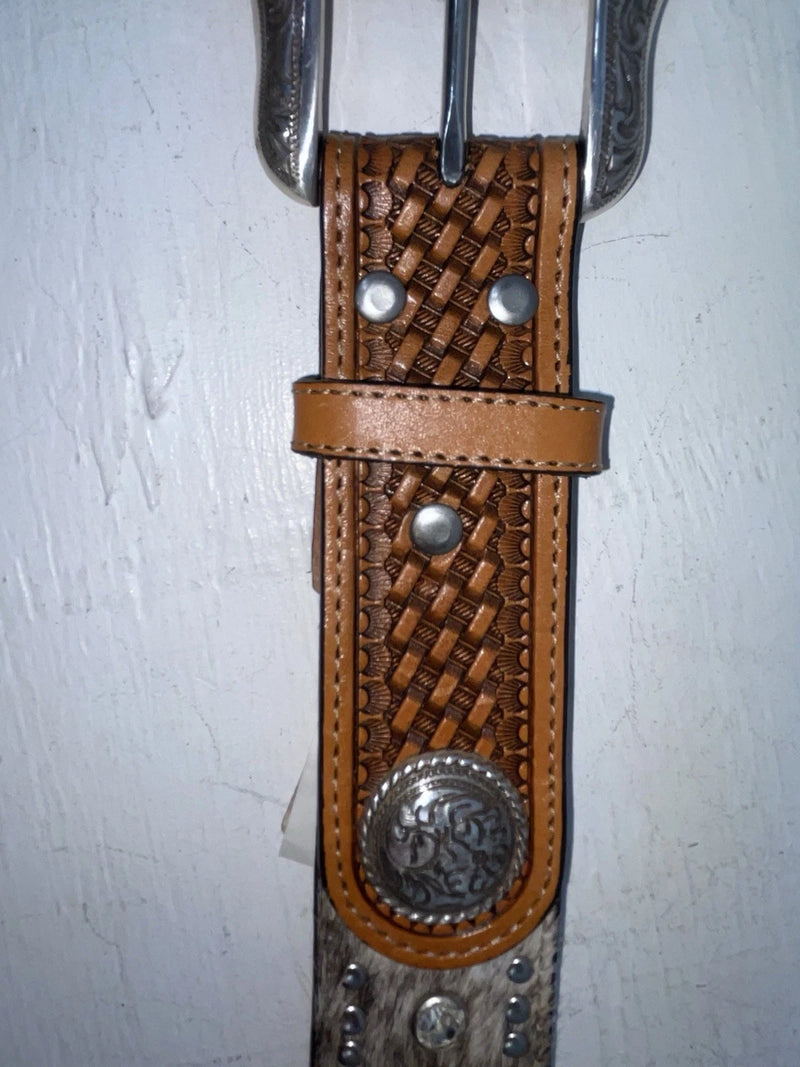 New Brown Genuine Leather Nocona Silver Bling Tooled 28” Belt #N2463448 NN-12