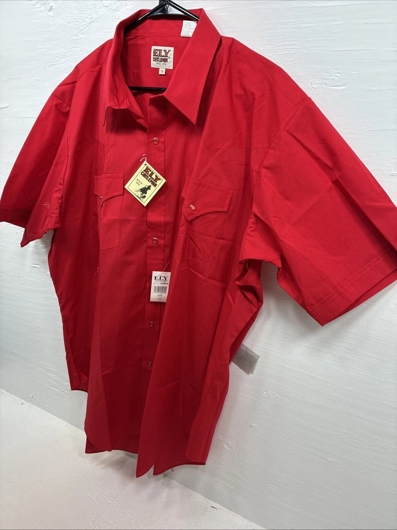 New Men’s ELY Cattleman Red Short Sleeve Pearl Snap 18 2XL AA-110