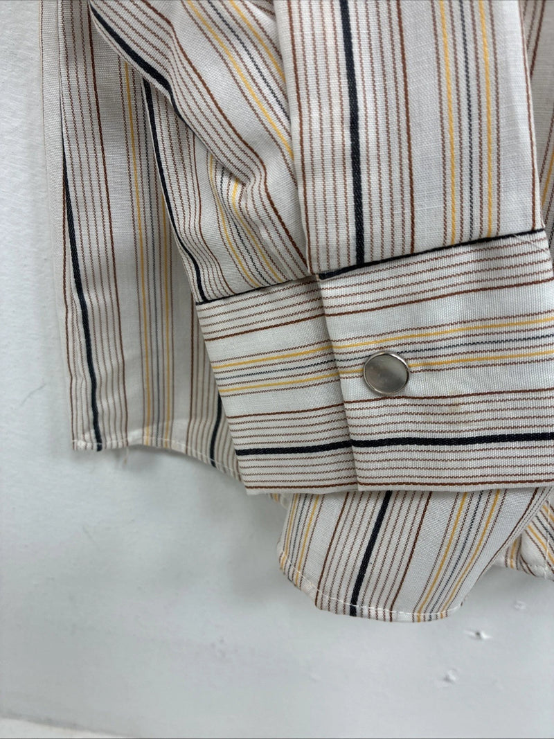 New Women’s Ranch Tan Stripe Long Sleeve Pearl Snap Size 34 MM-4