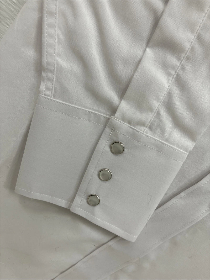 New Men’s White Horse White Simple Long Sleeve Pearl Snap Medium K-42