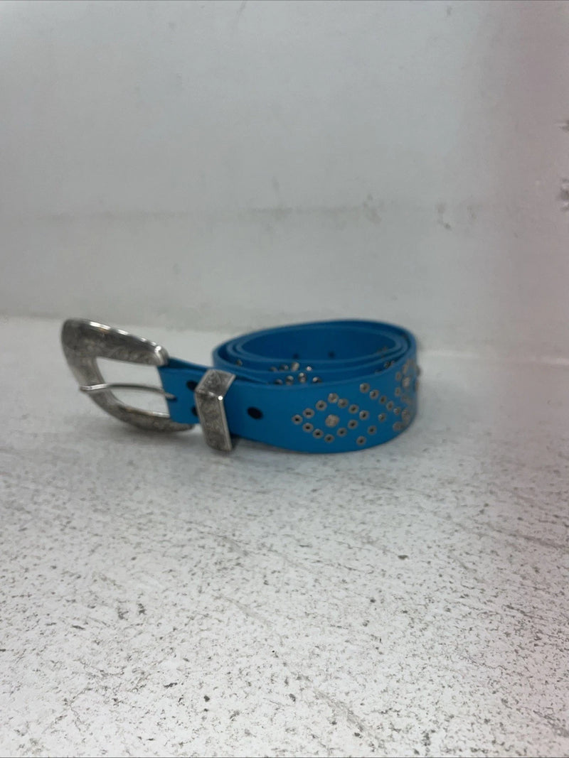 New Blue Genuine Leather Silver Bling XL Belt #N3431617 Z-30