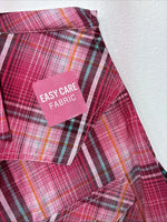 New Women’s Cumberland Pink Plaid Short Sleeve Pearl Snap Medium LL-48