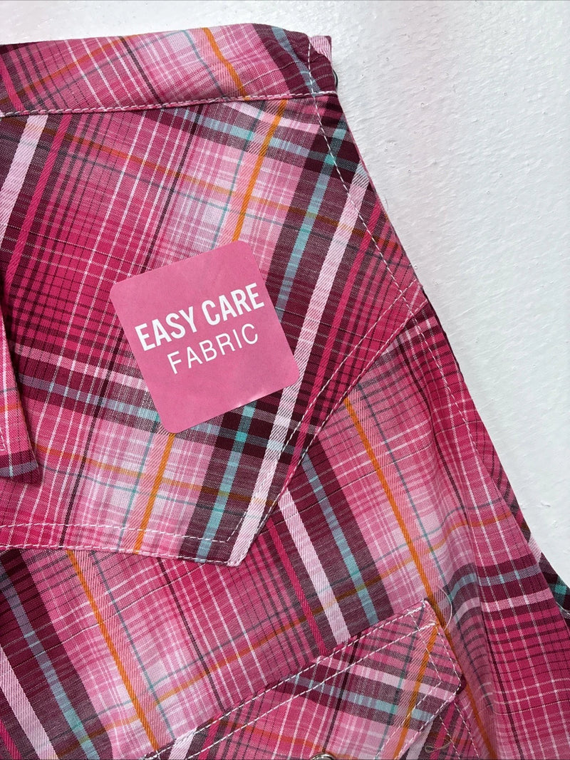 New Women’s Cumberland Pink Plaid Short Sleeve Pearl Snap Medium LL-48