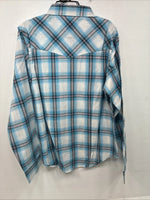 New Women’s Cumberland Blue Plaid Long Sleeve Pearl Snap Large GG-78
