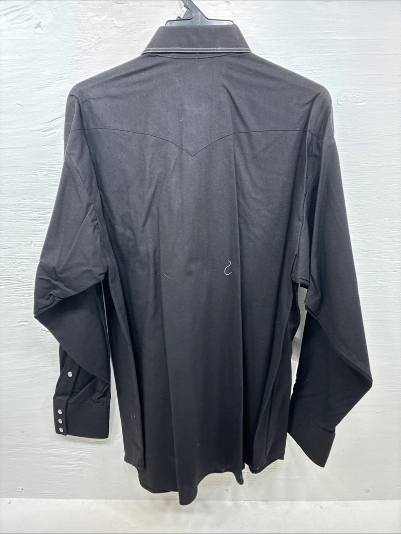 New Men’s Panhandle Slim Black Western Long Sleeve Pearl Snap Large 16.5 AA-4