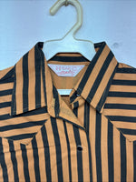 New Women’s H Bar C Orange Black Stripe Long Sleeve Pearl Snap Size 34 LL-103