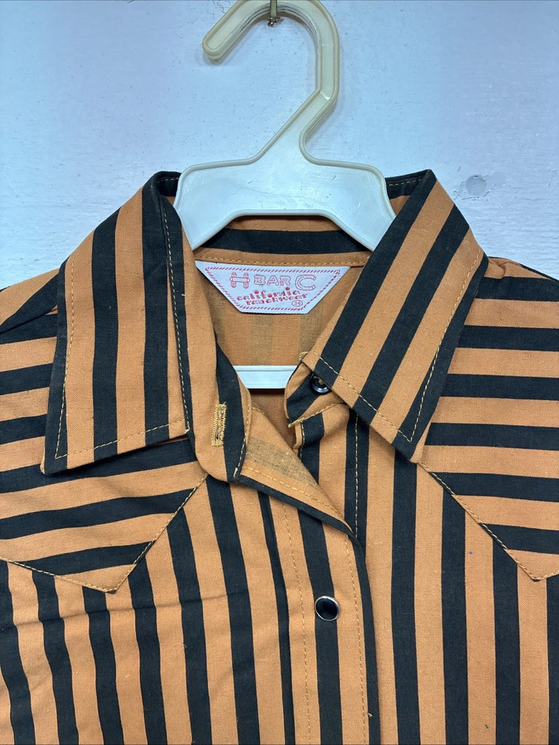 New Women’s H Bar C Orange Black Stripe Long Sleeve Pearl Snap Size 34 LL-103