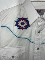 New Men’s ELY Diamond White Long Sleeve Pearl Snap Small A-203