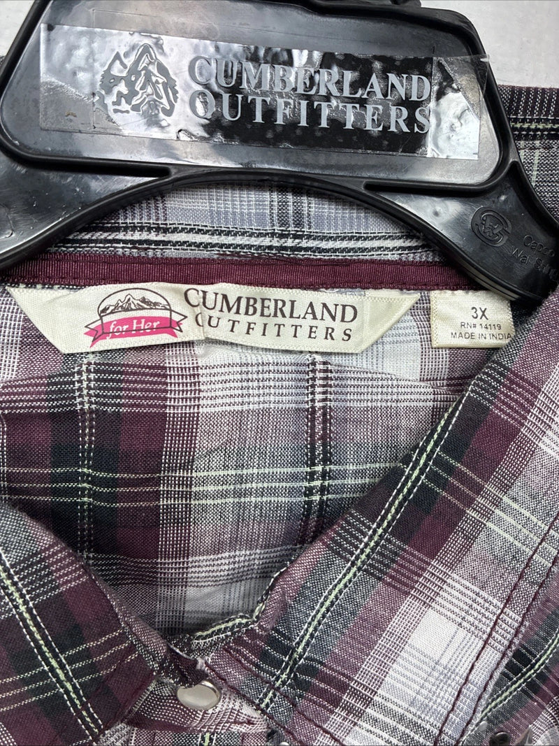 New Women’s Cumberland Purple Plaid Long Sleeve Pearl Snap 3XL GG-25