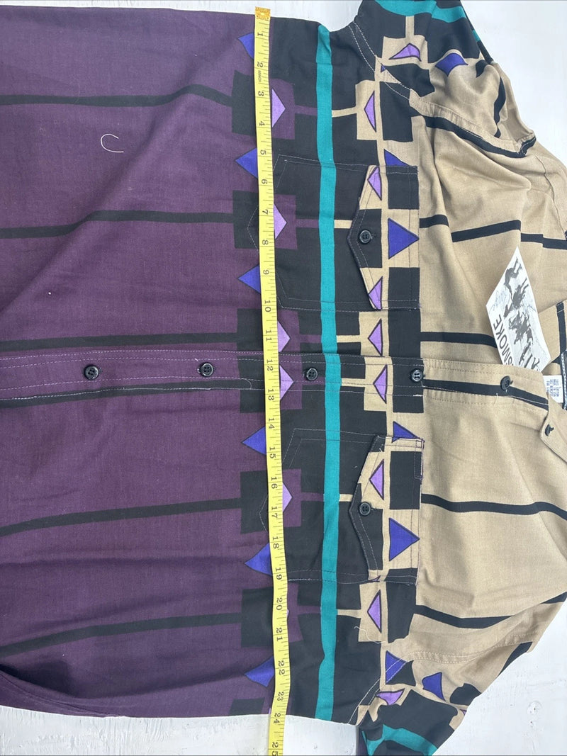 New Men’s GunSmoke Purple Tan Design Long Sleeve Button Up Large X-5
