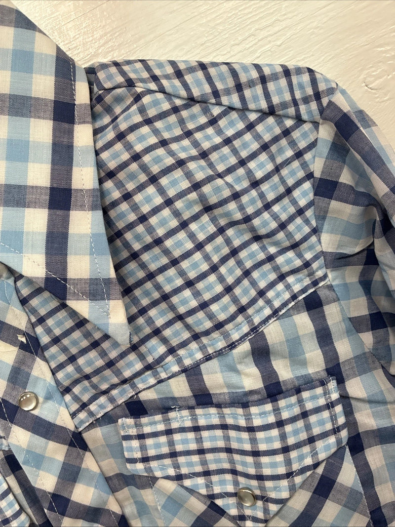 New Men’s Stockman Blue Plaid Long Sleeve Pearl Snap 14.5 Small AA-67