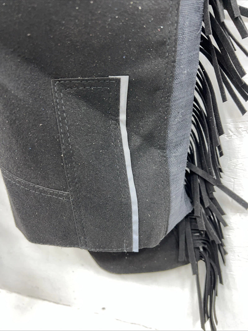 New Black Tough 1 Show Chaps With Fringe Adjustable Waist 43” Small N-42