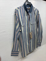New Men’s Panhandle Slim Multicolor Stripe Long Sleeve Button Up Large Q-52