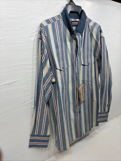 New Men’s Panhandle Slim Multicolor Stripe Long Sleeve Button Up Large Q-52