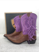 New Kids Purple With Fringe Ariat Cowboy Boots. 10012797 6 M. 2-134
