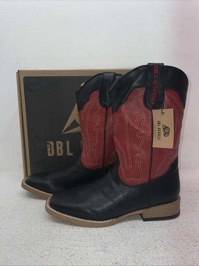 New Youth Black DBL Barrel Cowboy Boots. 4472001 4.5 4 1/2. 2-95