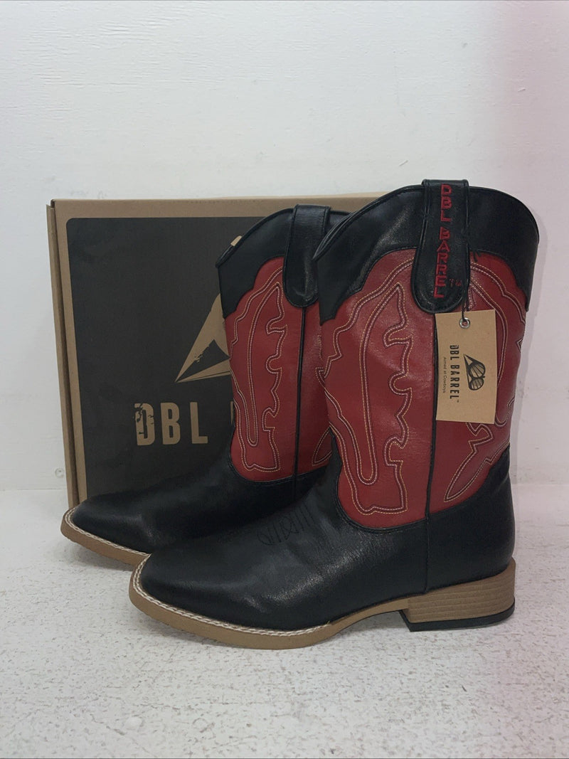 New Youth Black DBL Barrel Cowboy Boots. 4472001 4.5 4 1/2. 2-95
