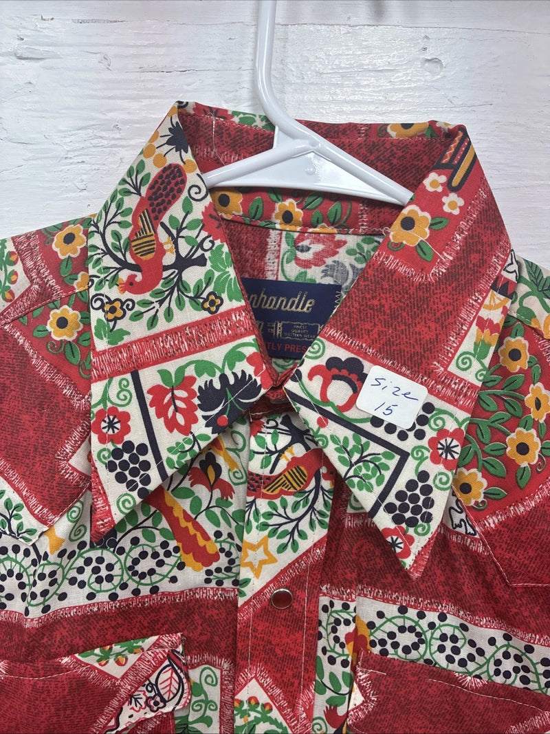 New Men’s Panhandle Slim Red Designed Short Sleeve Pearl Snap 15 Medium T-85