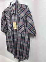 New Men’s ELY Cattleman Multicolor Plaid Short Sleeve Pearl Snap 16.5 Large Q-30