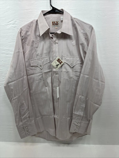 New Men’s ELY Cattleman Off White Long Sleeve Pearl Snap 15 X 34 Medium E-46