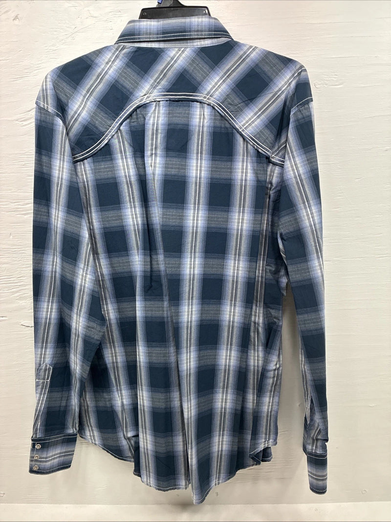 New Men’s ELY 1878 Blue Flannel Long Sleeve Pearl Snap 2XL H-56