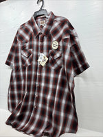 New Men’s ELY Cattleman Orange Red Flannel Short Sleeve Pearl Snap 4XL E-65