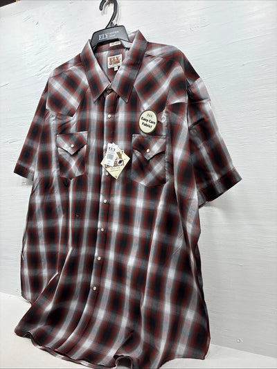 New Men’s ELY Cattleman Orange Red Flannel Short Sleeve Pearl Snap 4XL E-65