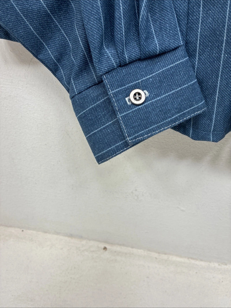 New Women’s Cowboy Threads Blue Stripe Long Sleeve Button Up Medium YY-79