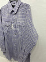 New Men’s White Horse Purple Plaid Long Sleeve Pearl Snap XL M-70