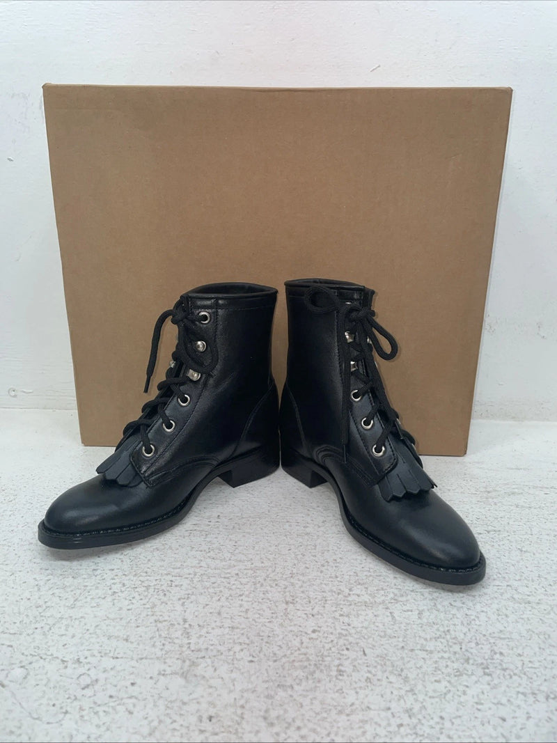 New Kids Black Lace Up American West Cowboy Boots. 2120 12.5 12 1/2 D. 23-21