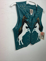 New Women’s 1849 Authentic Ranchwear Blue Horse Show Vest XS L-600