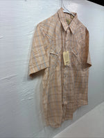 New Men’s ELY Cattleman Orange Plaid Short Sleeve Pearl Snap Large X-61