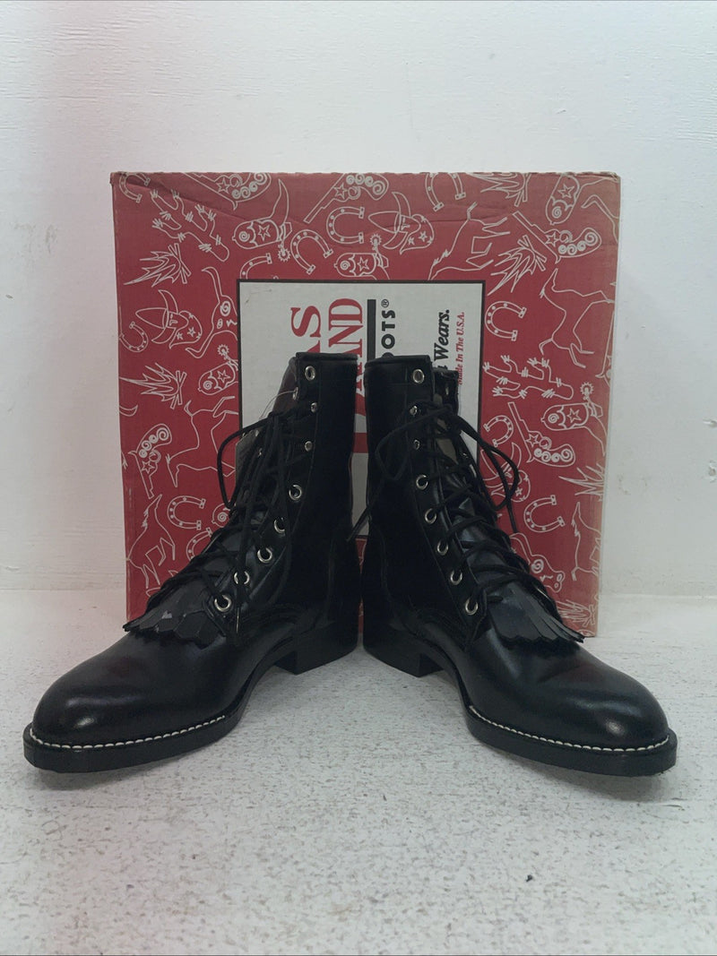 New Youth Black Lace Up Texas Brand Cowboy Boots. B 1350 5 D. 2-117