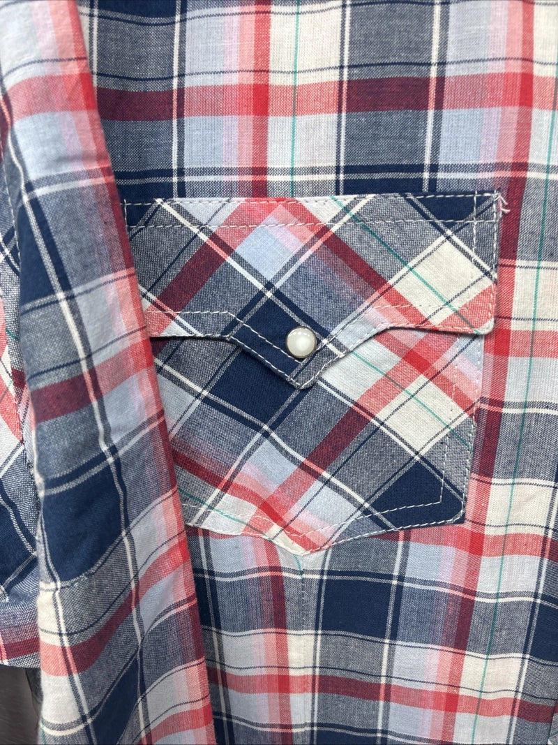 New Women’s Cumberland Blue Plaid Long Sleeve Pearl Snap 3XL GG-57